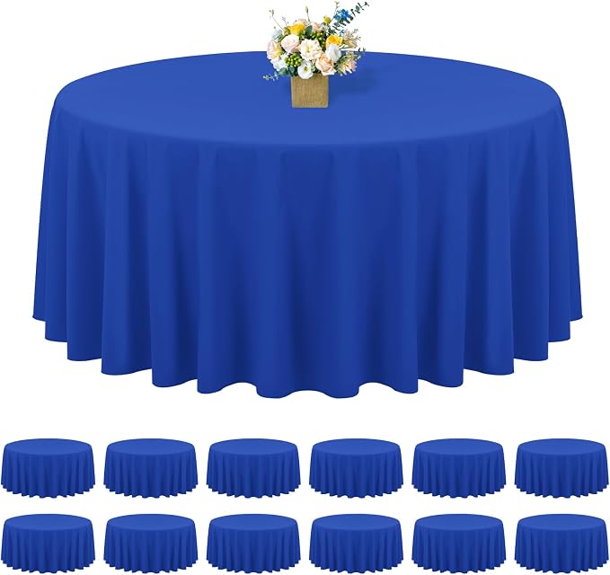 12 Pack 90 Inch Round Royal Blue Polyester Tablecloths - Wrinkle & Stain Resistant, Perfect for Weddings, Banquets, Parties