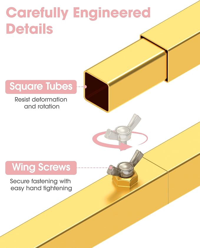 Pureegg Square Backdrop Stand - 6.6FT Gold Balloon Arch Stand with Adjustable Leveling Feet, Easy-to-Assemble Metal Wedding Arch for Wedding Decor, Parties