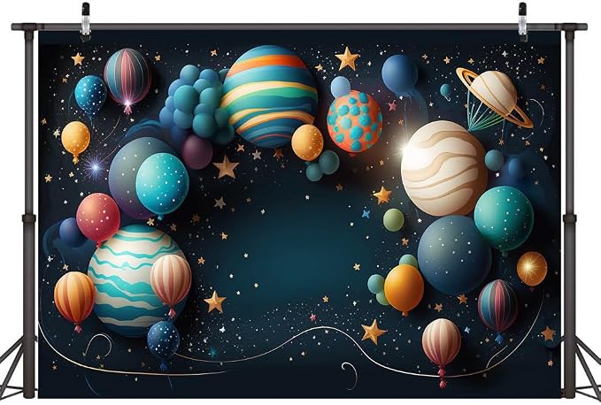 8x6ft Planetary Solar System Backdrop Outer Space Theme Photography Background for Astronaut Baby Kids Birthday Party Cake Smash Decoration Banner