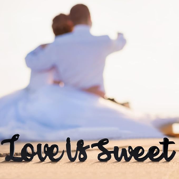 Love Is Sweet Table Decor Hollow Sign Wooden Love Is Sweet Sign for Dessert Table Freestanding Wood Is Wooden Letter Top for Wedding Shelf(Black)