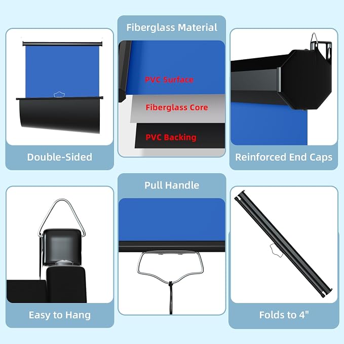 Retractable Blue Photography Backdrop 36" x 59", Portable Roll-Up, Pull-Down Background, Auto-Lock Backdrop Screen for Passport Photo, Product Photography, Headshots, Video Studio