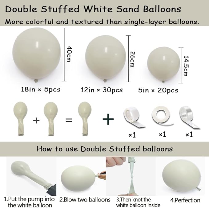 White Sand Balloon Double Stuffed Cream Off White Balloons Different Sizes Light Grey Latex Balloon Garland Pastel Balloons Arch Kit For Neutral Baby Shower Bridal Wedding Birthday Party Decor