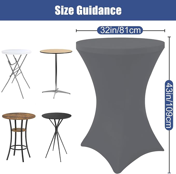 Moosfor Spandex Cocktail Table Covers 4 Pack, Elastic Fitted Stretch Table Cloth, Round High Top Tablecloths for Bar, Party, Pub, Wedding & Banquet (Dark Grey, 32x43 Inch)