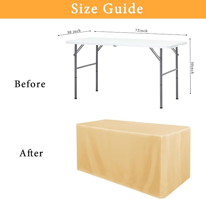 Obstal 2 Pack Table Clothes for 6 Foot Rectangle Tables - Water Resistant Washable Fabric Polyester Rectangle Table Cover for Outdoor/Indoor Usese, 72L x 30W x 30H Inches, Champagn