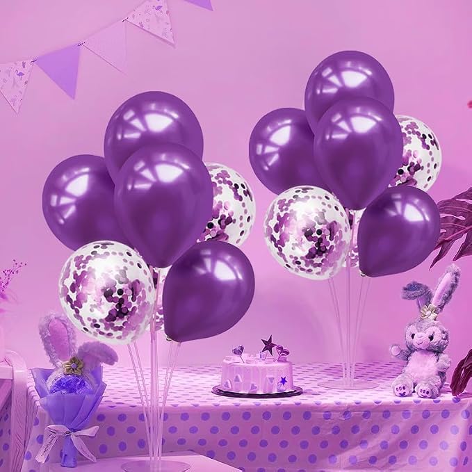 ZJDHPTY 4Set Purple Balloon Stand Table Centerpieces Party Decor | Birthday Decorations Graduation Retirement Bridal Shower Wedding Anniversary Halloween New Years Eve Party Supplies