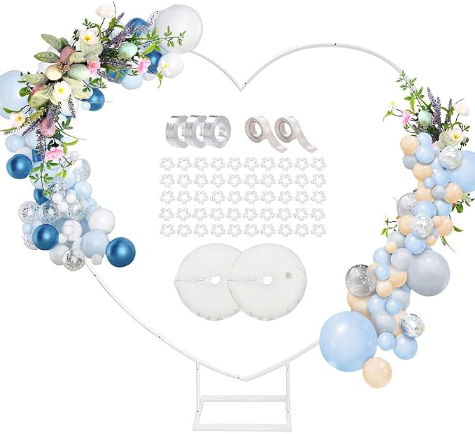 Heart Shaped Metal Balloon Arch Kit,6.6ft Wedding Heart Arch Backdrop Stand,with Water Bag for Proposal, Wedding, Valentine’s Day, Bridal, Birthday Party Decorations (White-Regular-S)