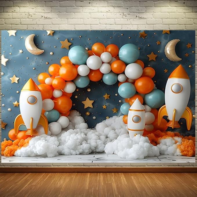 7x5ft Outer Space Backdrop Solar System Themed Party Photo Background Universe Planet Galaxy Rocket Baby Shower Boy Kids Birthday Party Photo Studio Props