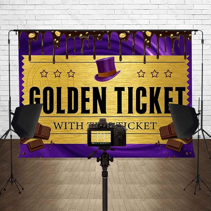 8x6FT Golden Ticket Backdrop Chocolate Fountain Backdrop Candy Backdrops Chocolate Factoy Background for Boy Girl Birthday Party Newborn Decoration Photo Booth Props TAYBDJ837