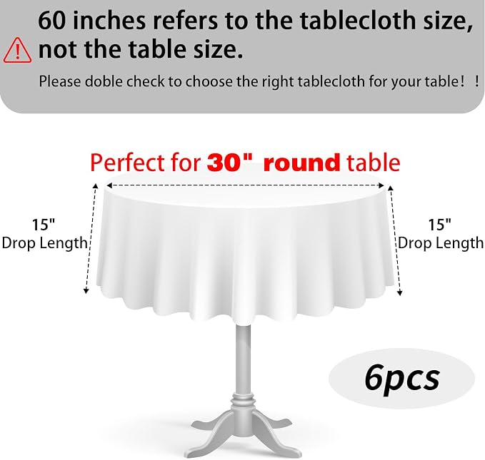 Fixwal 2 Pack White 60 Inch Round Tablecloths, Reusable Heavy Duty Washable Polyester Table Covers for Wedding, Party, Birthday, Outdoor, Picnic, Camping, Fits 20-40 Inch Tables