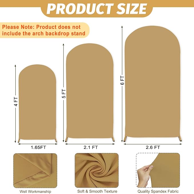 MODFUNS Brown Arch Cover 4&5&6ft Spandex Wedding Arch Covers Set of 3 Khaki Arch Backdrop Stand Covers Double Sided Arch Frame Cover for Wedding Baby Shower Banquet Reception Decoration