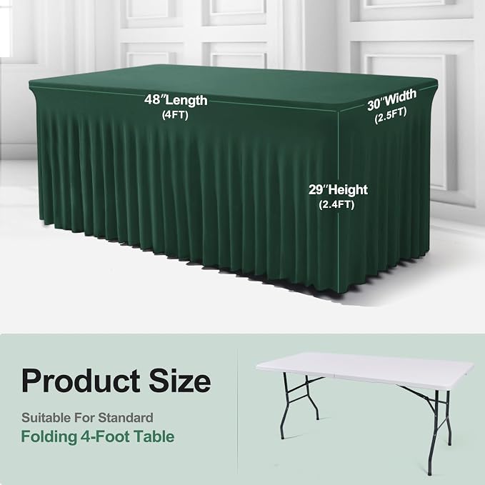 BDDC One-Piece Spandex Table Cover Skirt for 4FT Rectangle Tables | GRS-Certified Eco-Friendly Fabric, Elastic Fitted Ruffle Tablecloth, Washable, For Banquets, Weddings & Parties