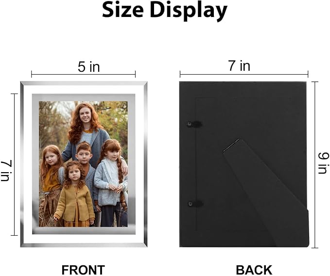 HIKWADERY 5x7 Picture Frames Silver - Set of 2, HD Real Glass 5 by 7 Photo Frame Mirrored Edge for Tabletop Display, Wedding Birthday Mothers Day Gifts (5 x 7, Silver)