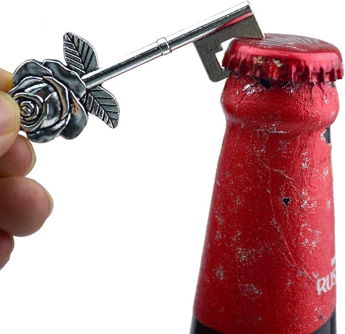 50 Set Skeleton Rose Key Bottle Openers with Candy Box In Antique Vintage Style Escort Tags French Ribbon As A Gift Souvenir At Wedding Party Supplies (Antique Silver)