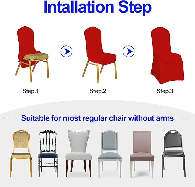 EMART Red Chair Covers 20 Pcs Spandex Stretch Universal Standard Seat Slipcovers Fitted for Wedding Bulk, Party, Banquet and Holidays Celebration