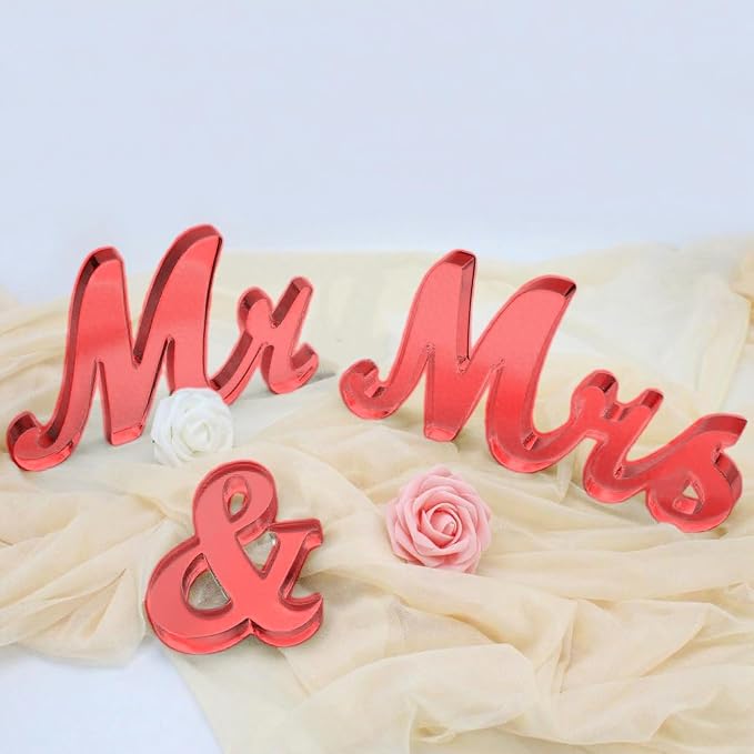 Mr & Mrs Sign for Wedding Table Decor,Large Acrylic Mr and Miss Sign,Photo Props, Freestanding Wedding Centerpiece Table Letters Wedding Decorations for Anniversary,Engagement,Party (Translucent Red, 0.78'')