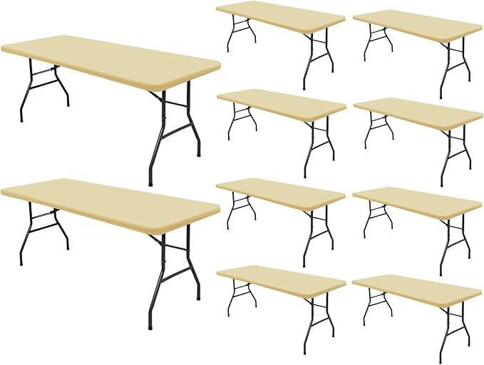 8 Foot Picnic Table Cover Fitted 10 Pack Elastic Outdoor Tablecloths for Rectangle Tables Waterproof Stretch Washable Patio Folding Spandex Table Cloth Camping Banquet Parties (Champagne,30" x 96")