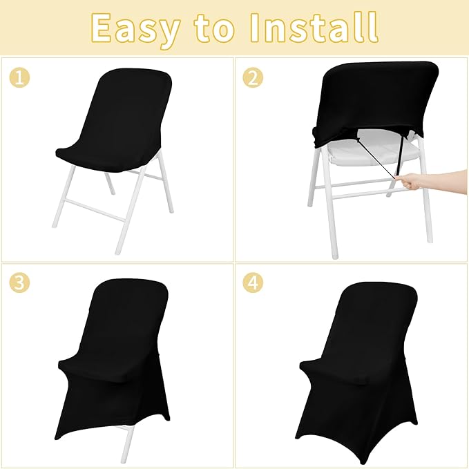 Black Chair Covers Stretch Folding Chair Covers Universal Spandex Fitted Chair Slipcovers for Wedding Dining Party Banquet Holidays Celebration Trade Show Craft Show Decoration (30 Pack)