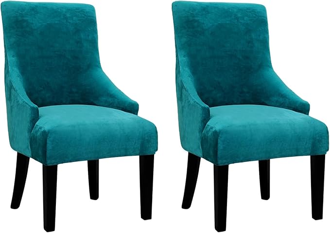 Velvet Wingback Dining Chair Cover Soft Stretch Accent Chair Cover Slipcover Thick Plush Wing Back Chairs Covers Furniture Protect Washable Chairs Protector Covers for Dining Room (Peacock Blue, 2)