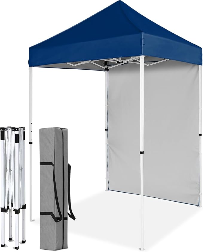 COOS BAY 5x5 Pop Up Canopy Tent with Side Wall, Easy Setup Portable Sun Shelter with Carry Bag, Outdoor Shade for Beach, Camping, Sports & Backyard, Dark Blue