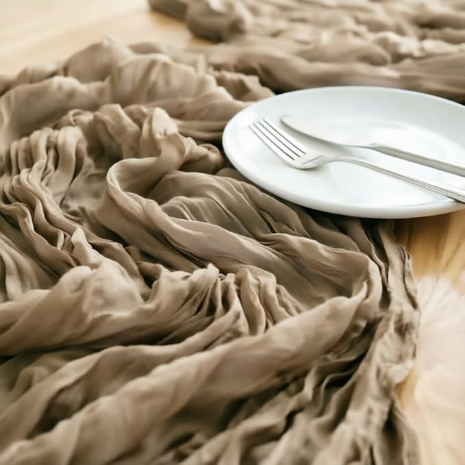 LINXTAR Nude Cheesecloth Table Runner 160 Inches 14Ft Gauze Summer Boho Table Runner for Wedding Tea Party Baby Shower Bridal Birthday Home Decoration