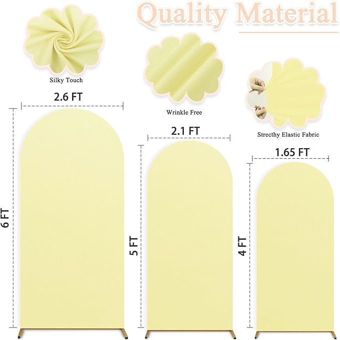Spandex Arch Cover Set of 3 Yellow Wedding Arch Frame Covers 4ft 5ft 6ft Chiara Arch Backdrop Stand Cover Balloon Arch Covers Round Top Arch Panels Backdrop for Gender Reveal Arch Decorations