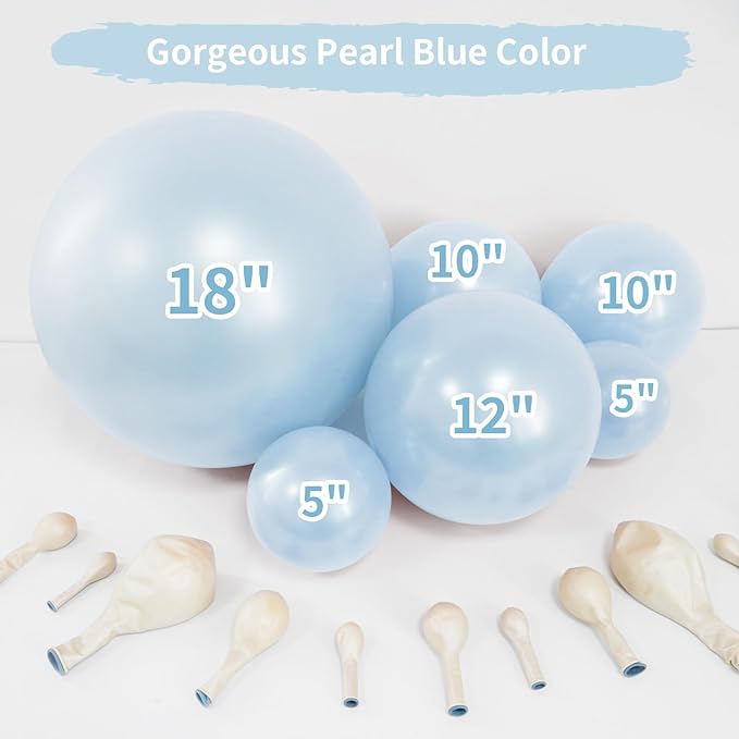 Double Pearl Blue Stuffed Balloons Different Size 115Pcs 5/10/12/18" Light Blue Balloon Arch Kit for Birthday Baby Shower Bridal Shower Engagement Ocean Under the Sea Frozen Theme Party