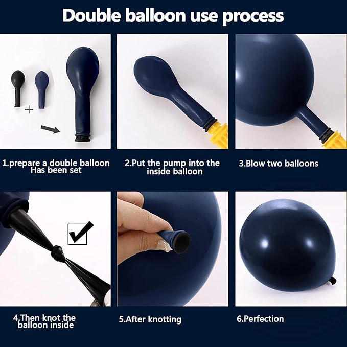 Navy Blue Black Balloon Arch Kit Double Stuffed, Dark Lavender-Blue Matte Black Balloon Garland with Clear Bobo Latex for Birthday Baby Shower Men Graduation Wedding New Year Party Decoration