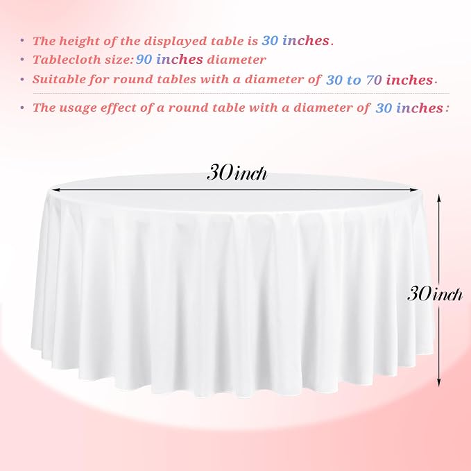 Teruntrue 12 Packs White Round Tablecloths 90 inch Round Table Cloth, Washable Polyester Fabric for Wedding Parties Banquet Holiday Dinner Table Decorative, White