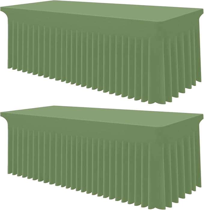 Smiry Spandex Tablecloth 2 Pack, Elastic Fitted Stretch Tablecloth for 4FT Rectangle Tables, Waterproof Washable Table Cover Skirt for Wedding, Banquet & Parties (Sage Green, 48Lx30Wx30H Inch)