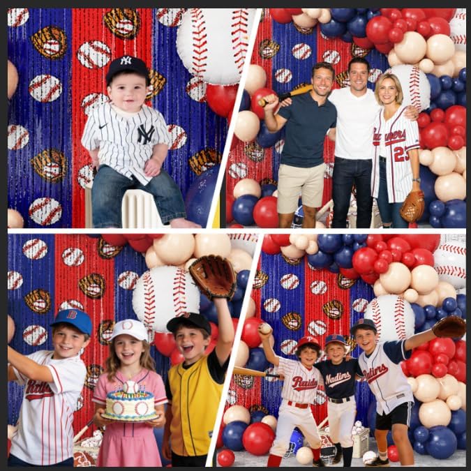 Baseball Party Decorations Balloon Arch Kit with 2 Baseball Foil Fringe Curtains, Baseball Decorations for Boys Sports Birthday, Game Day, Senior Night, Team Celebration Party Supplies