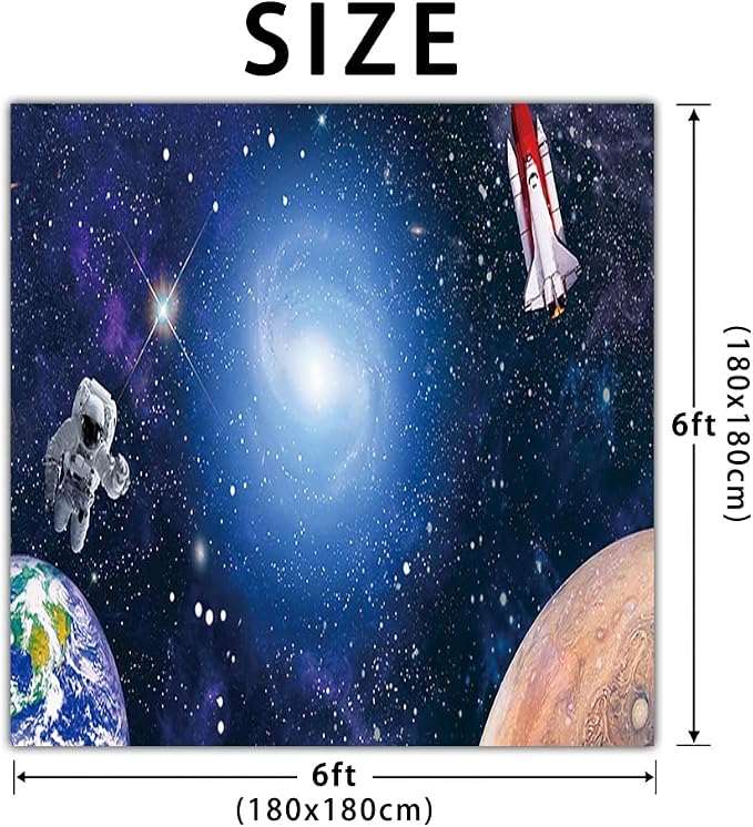 6x6FT Space Astronaut Photo Backdrop Cosmic Galaxy Planet Rocket Photography Background Newborn Gift Children Birthday Party Baby Shower Banner Photographic Studio Photo Backgrounds