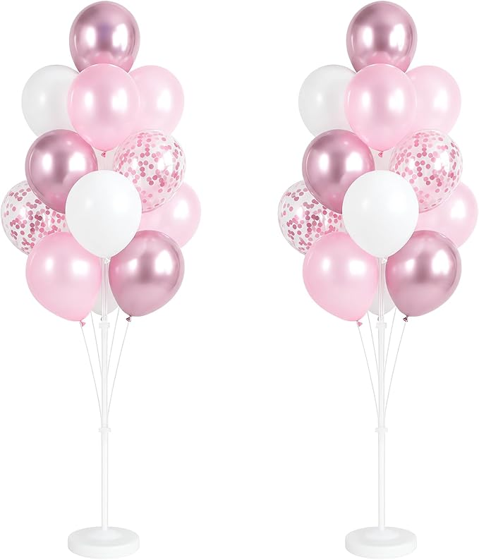 Balloon Column Stand Kit with 10inch Metallic Pink Confetti Balloons, Base&Pole,Balloon Column Kit for Floor&Table Decoration for Party Wedding Bridal Baby Shower Birthday