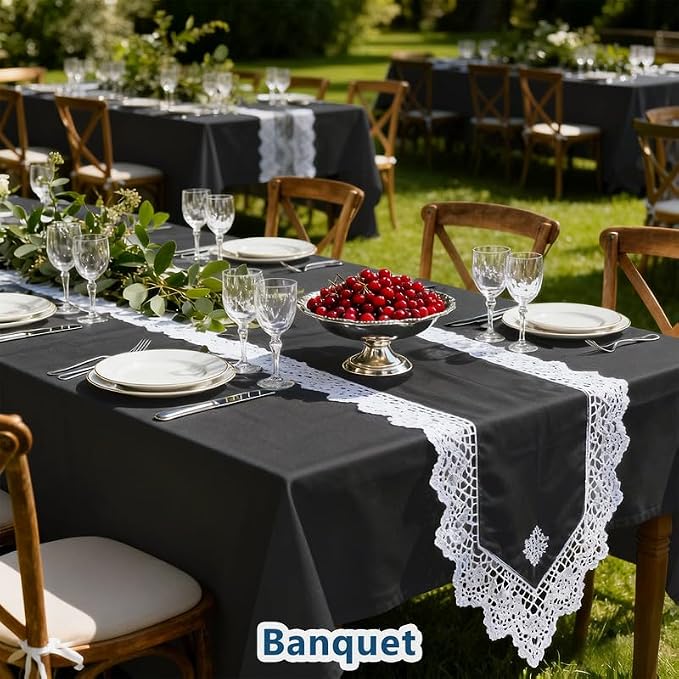 Rectangle Tablecloth 60" x 84", Black Washable Polyester Table Cloth, Wipeable Table Cover for Dining, Wedding, Birthday, Party, Banquet Decor, 10 Pack
