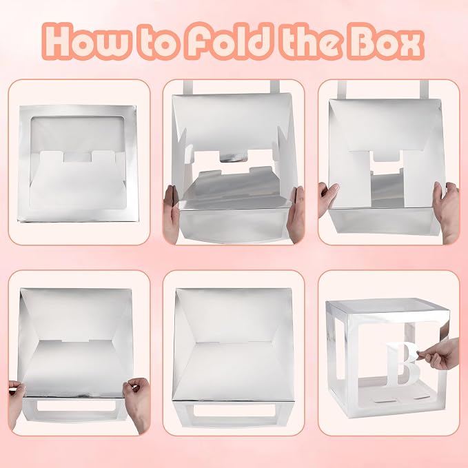 Baby Boxes with Letters for Baby Shower, Baby Shower Decorations with 4 Balloon Boxes for Gender Reveal Baby Shower Decorations(Silver)