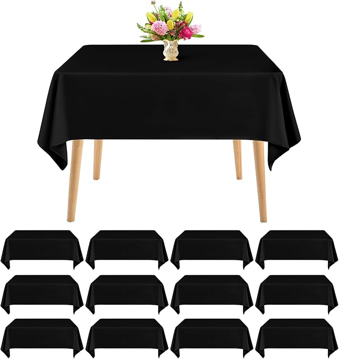 Teruntrue 12 Packs Square Tablecloth 52 x 52 Inch Black Square Table Cloth, Washable Polyester Fabric for Wedding Parties Banquet Holiday Dinner Table Decorative, Black