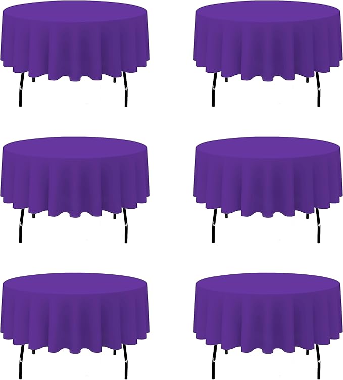 BRILLMAX 6 Pack Purple Round Tablecloths 90 Inch for 60” Tables - 150 GSM Polyester Fabric, 15" Standard Drop, Water, Stain & Wrinkle Resistant Cloth Cover for Wedding Reception Banquet Dining