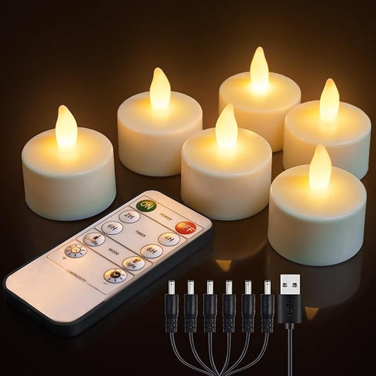 idyl light Rechargeable Tea Lights with Remote, Led Candles Flickering Flameless Tealights Candles, Battery Operated Candles for Home Restaurant Hotel Party Halloween Decorations, 6 Pack