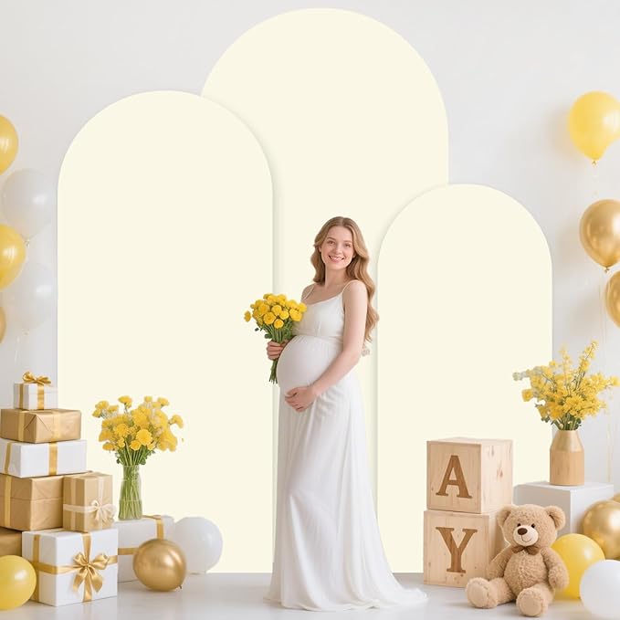 MODFUNS Spanex Arch Cover Set 6&6.6&7.2ft Ivory Arch Backdrop Cover Set of 3 Fitted Arched Stand Covers Double Sided Chiara Backdrop Covers for Wedding Reception Baby Shower Decor