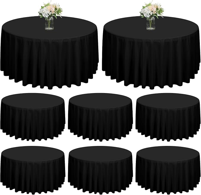 fani 8 Packs Black Round Tablecloth - 90 Inch, Premium Polyester Table Cloth for Round Tables, Washable Fabric Table Covers for Wedding, Party, Banquet, Dining Tables and Camping