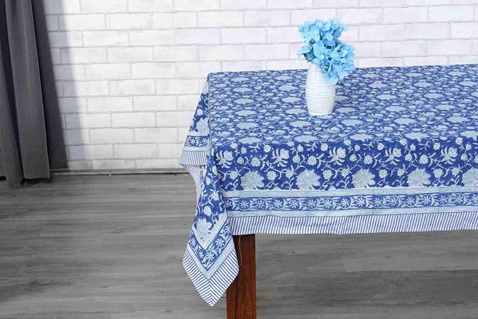 Ridhi Dark Blue Hand Block Print Cotton Rectangle Tablecloth 190" x 72" inches Reusable Table Cover Decorative Everyday Use for Dining Room, Farmhouse, Home Gift for Spring, Mother's Day
