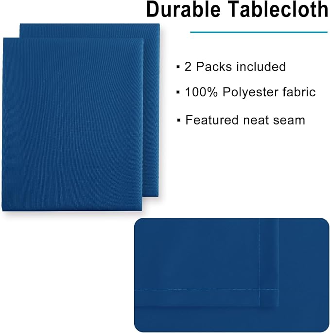 Hiasan 2 Pieces Royal Blue Tablecloth Square - Waterproof and Washable Fabric Table Cloth for Card Tables, 60 x 60 Inch