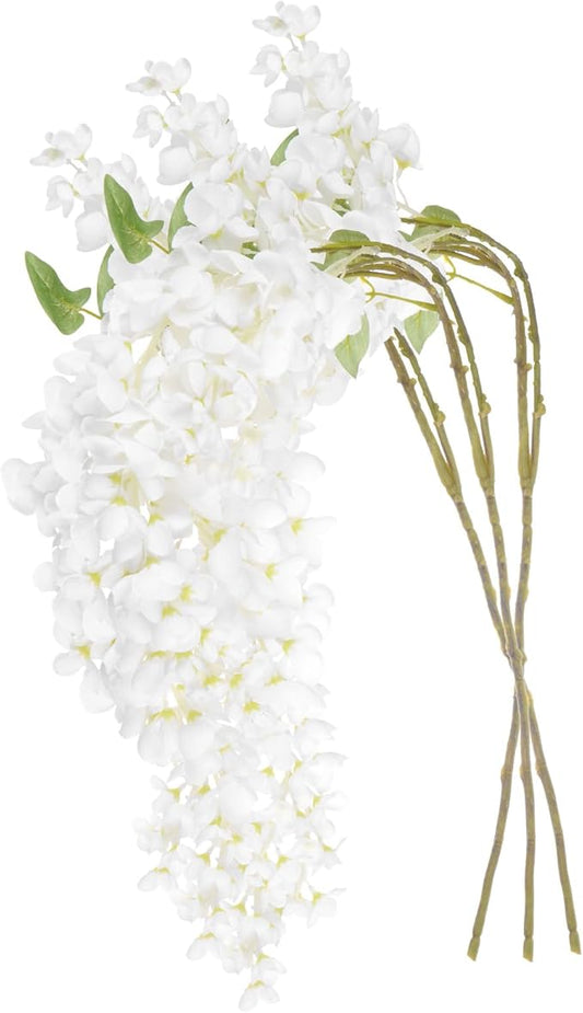 M METERXITY 3-Pack 3.18Feet White Silk Wisteria Hanging Flowers, 6 Branches Artificial Wisteria Flowers, Fake Wisteria for Wedding Decor, Party, Floor Vase, Balcony, Wall Decoration