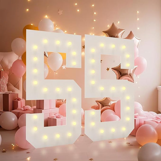 4FT Light Up Numbers, Marquee Numbers 4 Feet Tall Giant Number 55 Mosaic Big Number Sign for 55th Birthday Party Backdrop Anniversary Decorations, Pre-Cut Large Frame