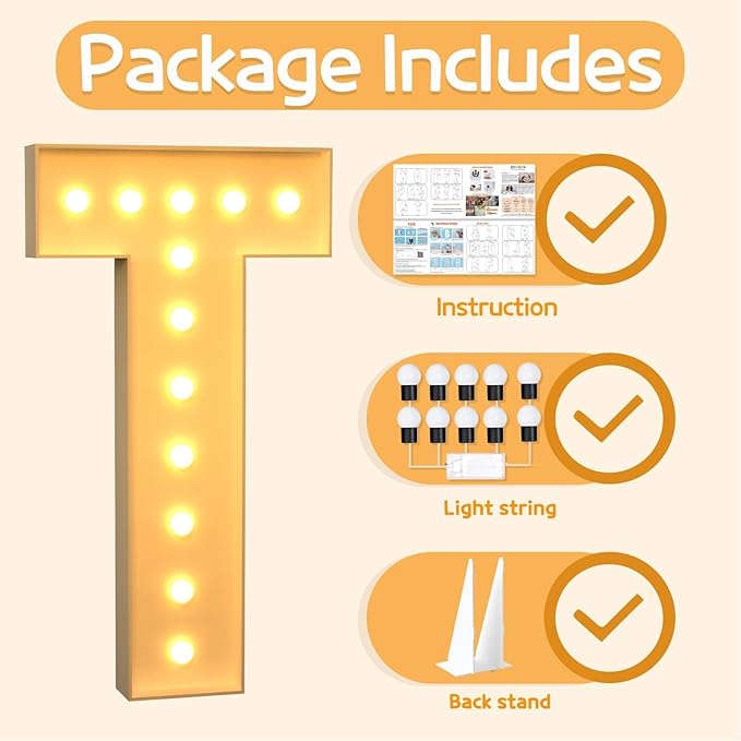 Marquee Letters 4 Feet Tall Large Light Up Letters T Happy Birthday Decorations Marry Me Engagement Party Decor Yellow Light Birthday Decorations Balloon Arch Kit Foam Sign T