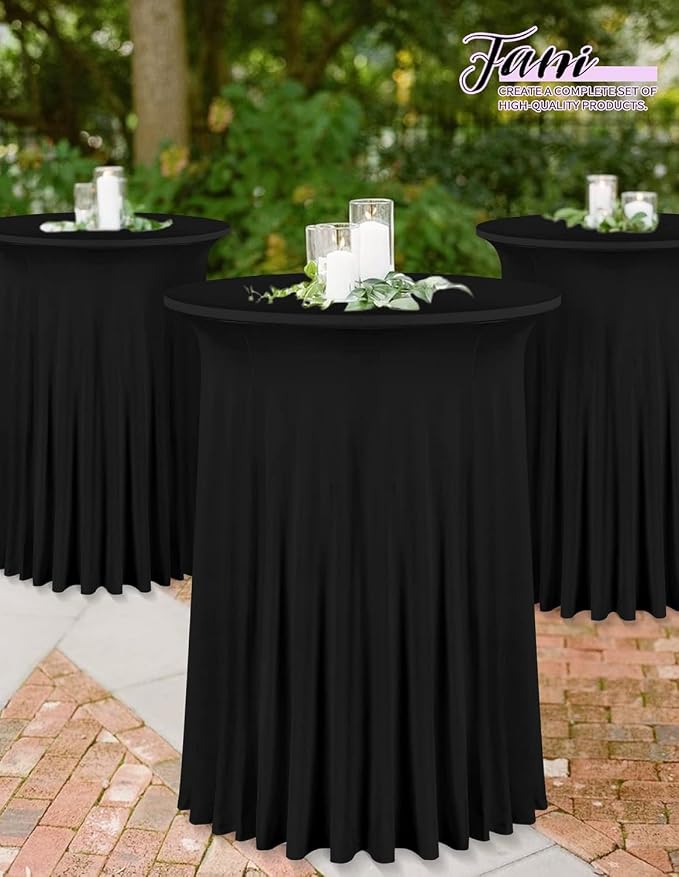 fani 6 Packs 32"x 43" Round Cocktail Table Skirt, Spandex Fitted High Top Table Skirt, Spandex Stretch Cocktail Tablecloth for Wedding Party Bar Banquet Birthday Tables(Black)