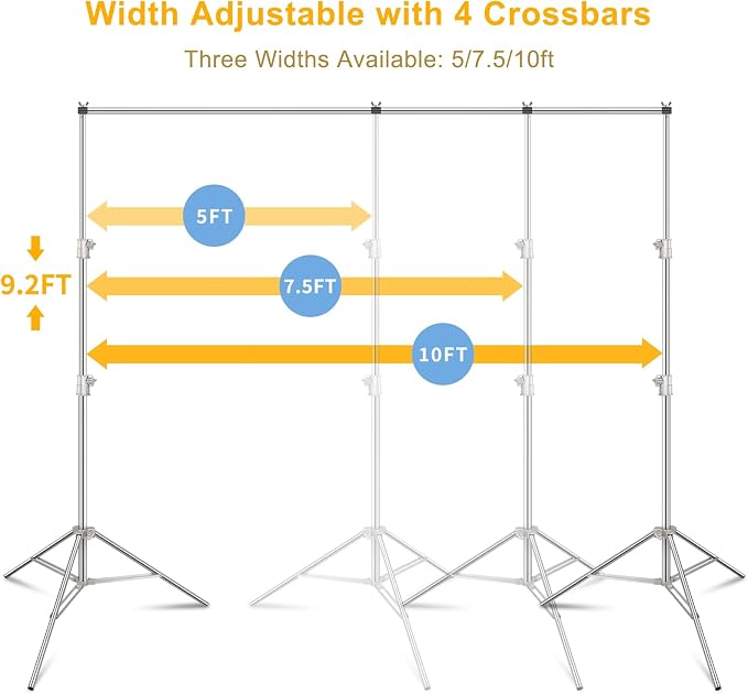 9.2 x 10 Ft Stainless Steel Backdrop Stand Heavy Duty, MSKIRA Adjustable Backdrop Stand Background Support System Kit for Photography, Parties, or Weddings with Clamps, Carry Bag