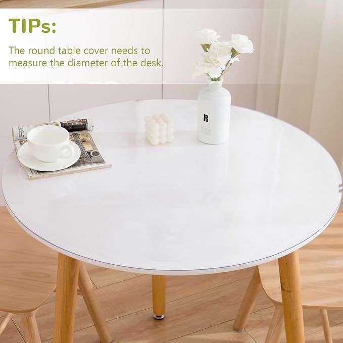 45 Inch Round Clear Table Cover Protector, Clear Round Protector for Dining Room Table, 1.5mm Thick Waterproof Round Plastic Vinyl Table Pad