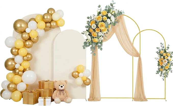 Arttown Arch Backdrop Stand and Cover Set 7.2FT and 6FT Wedding Arch Backdrop Stands and Matching Beige Cover Set Suitable for Wedding Celebration Birthday Party Graduation Ceremony Event Decoration