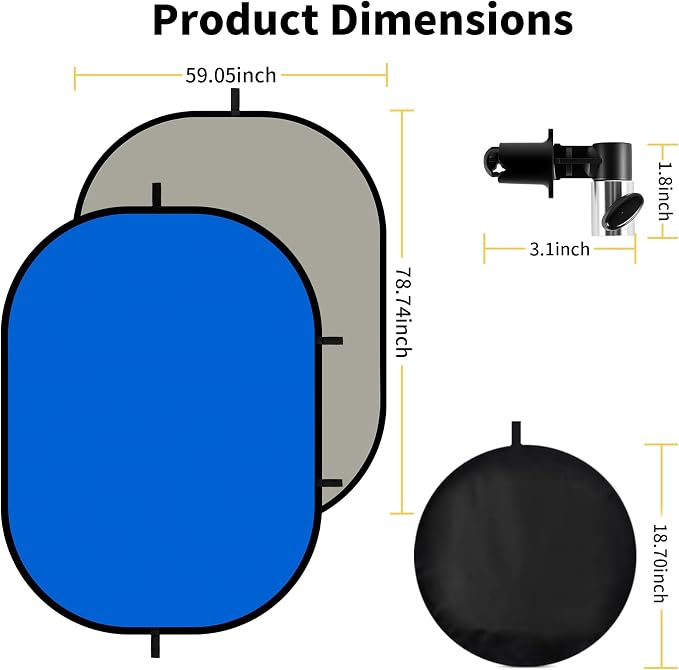 5x6.6ft Blue Grey Backdrop for Photography, 2-in-1 Pop Up Collapsible Photo Background with Clip and Carry Case for YouTube Videos Studio Props