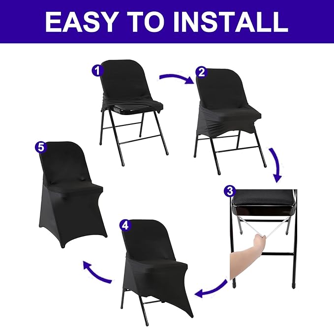 Howhic Folding Chair Covers - 36pcs, Black Universal Spandex Fitted Covers for Wedding, Party, Banquet, Conference